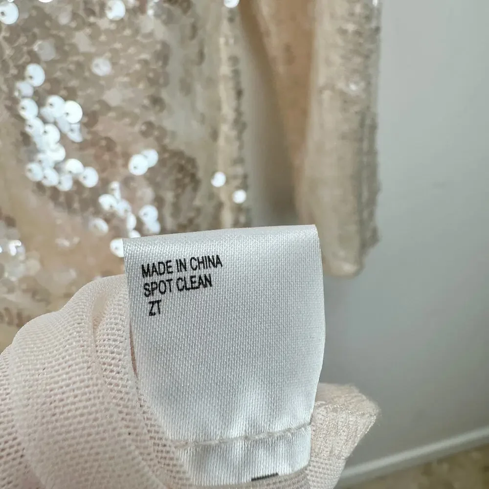 Gianni Bini Ruby Sequin Mini Dress Long Sleeve Cream Party Cocktail Medium NWT - Picture 9 of 13